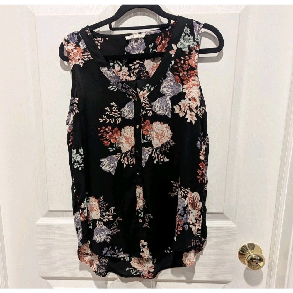Black Floral Sleeveless Blouse Boho Chic Cottagecore Lightweightβ Top Small